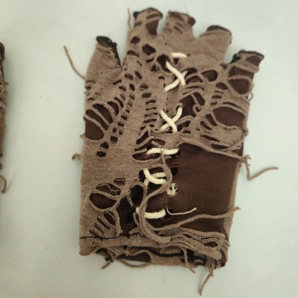 Brown Fingerless Gloves with Lace Detail Mummy Gloves Costume Gloves HIM